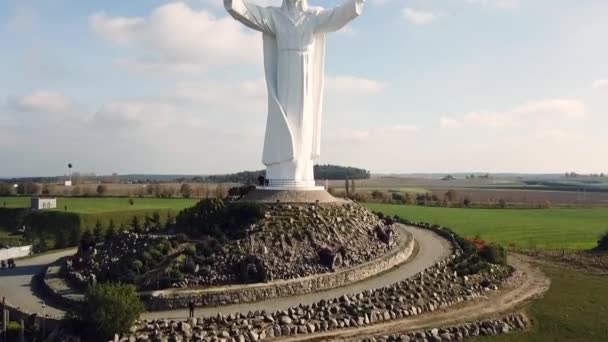 Drone Syn Kristus Kungen Staty Swiebodzin Polen Europa — Stockvideo
