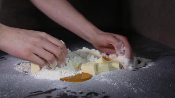 Woman Chief Hands Kneading Dough Bakering — Stockvideo