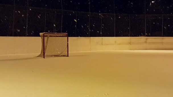 Snow Fall Empty Ice Hockey Rink Sedentary Inactive Youth Concept — Stock Video