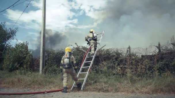 Firefighters Action Farm Flames Chile — Stockvideo