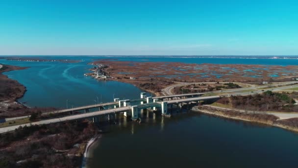 Long Island South Shore Draw Bridge Winter Seen Drone — Vídeo de stock