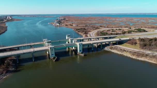 Long Island South Shore Draw Bridge Winter Seen Drone — Video