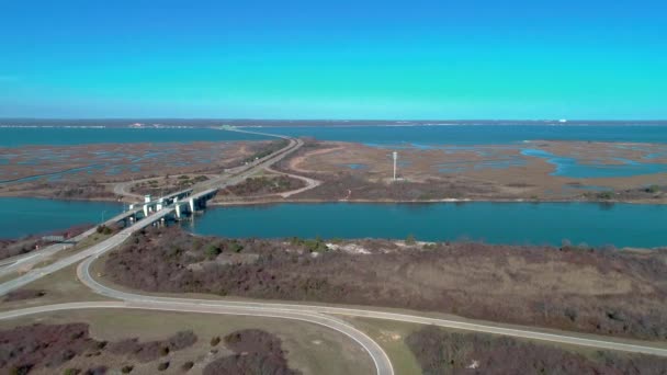 Long Island South Shore Draw Bridge Winter Seen Drone — Video Stock