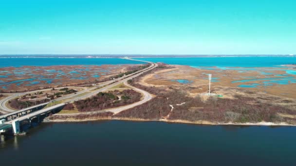 Міст Південному Березі Річки Лонг Айленд Зимовий Час Видно Дрону — стокове відео