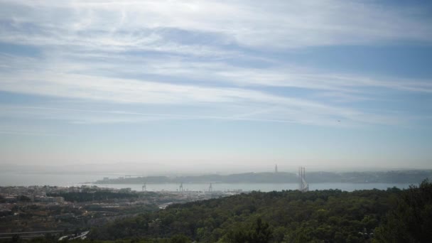 Lisbon View April Bridge Christ King Back — Αρχείο Βίντεο