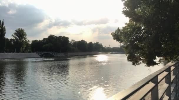 Late Afternoon Panorama Wroc River Odra Flowing Old City — Video