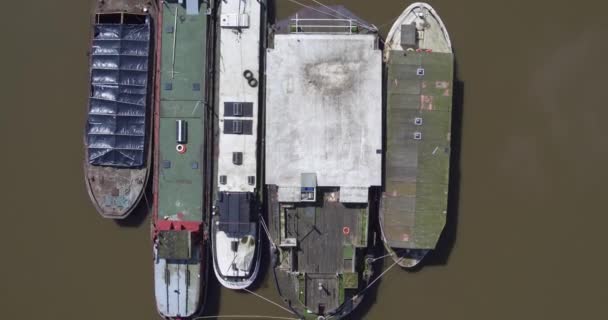 Top Aerial Rising View Boats Moored River Medway Kent — Stock videók