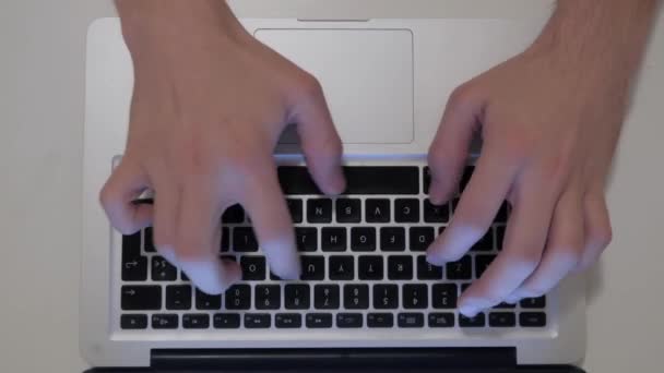 Top View Male Hands Typing Laptop Keyboard — Stockvideo