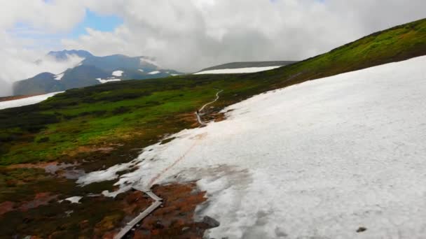 Daisetsuzan National Park Drone Flight Hiking Trail Ice Snow — Stock video
