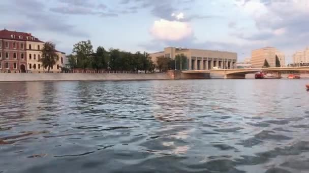 Boat Trip Oder Old City Wroclaw Taken Sunset Golden Hour — Stock videók