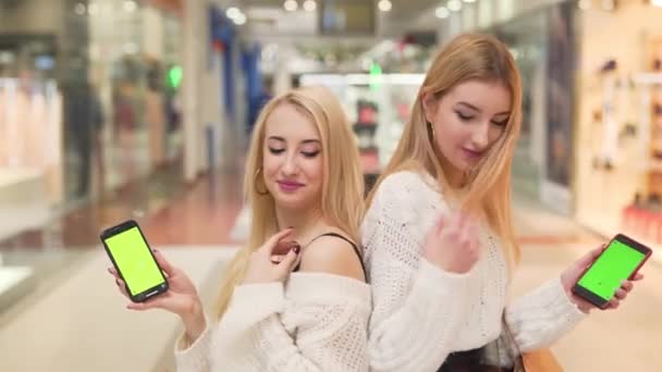 Two Girls Shopping Center Well Groomed Have Blonde Hair Girl — Stok video