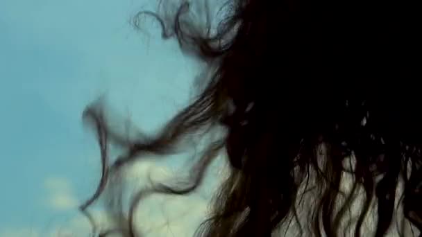 Silhouette Long Hair Slow Motion Head Banging Playing Guitar Blue — Videoclip de stoc