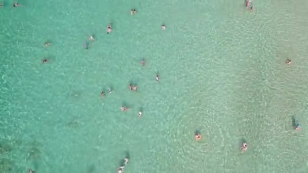 Aerial Footage People Bathing Shallow Sandy Beach Ayia Napa Cyprus — Wideo stockowe