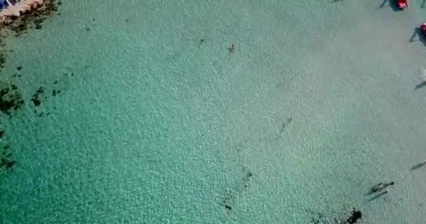 Aerial Overhead Footage People Bathing Shallow Sandy Beach Ayia Napa — Αρχείο Βίντεο
