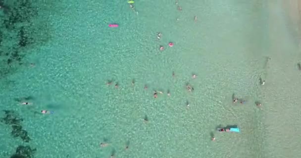 Aerial Footage People Bathing Shallow Sandy Beach Ayia Napa Cyprus — Vídeos de Stock