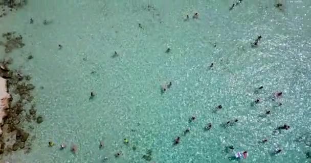 Aerial Overhead Footage People Bathing Shallow Sandy Beach Ayia Napa — Stock videók