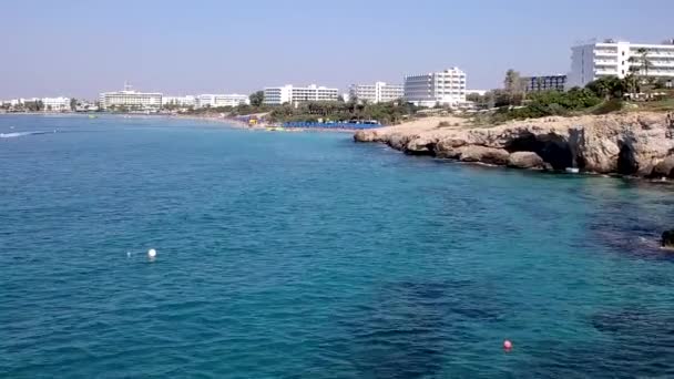 Aerial Shot Sea Coast Holiday Resort Hotels Background Build Beach — Video