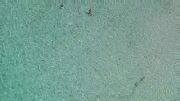 Letecký Snímek Ženy Plavající Mělkých Křišťálově Čistých Vodách Písečné Pláži — Stock video