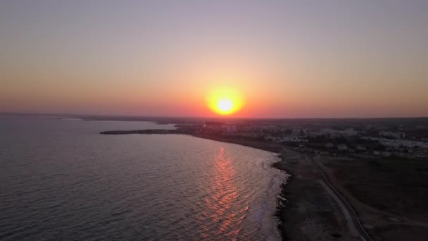 Aerial Shot Cloudless Sunset Sea Coast Holiday Resort Ayia Napa — стокове відео