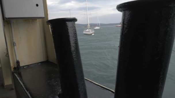 Pan Bollards Window Boat Reveal Ocean Boats Tasmania Australia — Stockvideo