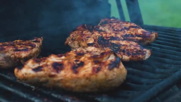 Various Shots Grilling Cooking Chicken Apartment Style Bbq Grill — Video