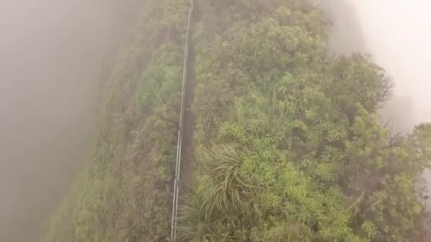 Haiku Stairs Traverse Steep Ridge Section Cloud — Stock video