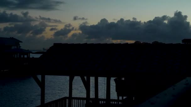 Sunset Texas Coast Silhouetted Houses Trees — стокове відео