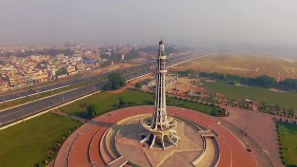 Aerial View Minar Pakistan National Monument Located Lahore Pakistan — Stockvideo