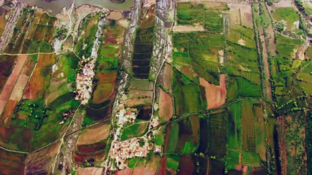 Beautiful Farmland Top Aerial Shot Huge Farms India Roads Lake — Vídeo de Stock