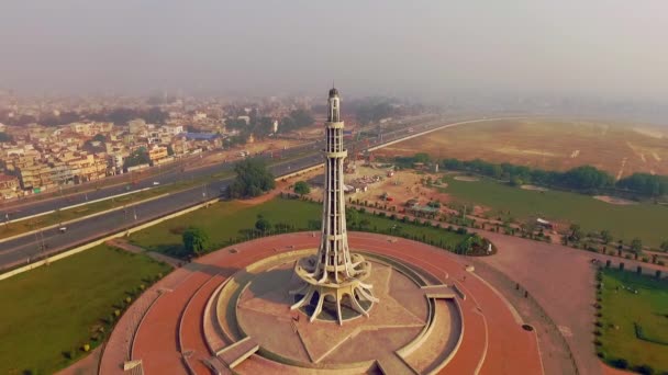 Вид Воздуха Минар Пакистан Национальный Памятник Расположенный Лахоре Пакистан — стоковое видео
