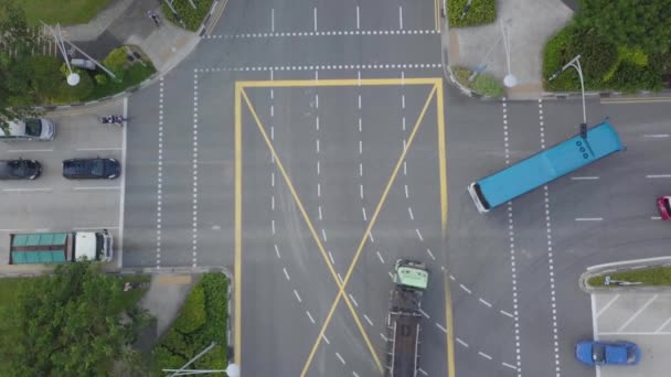 Drone Filming Intersection Cars Driving Turning — Video
