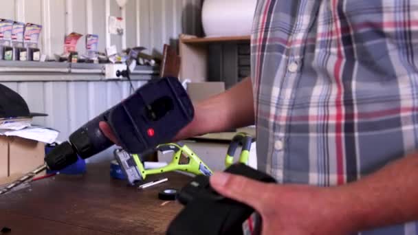 Removing Replacing Battery Cordless Drill — Stock video
