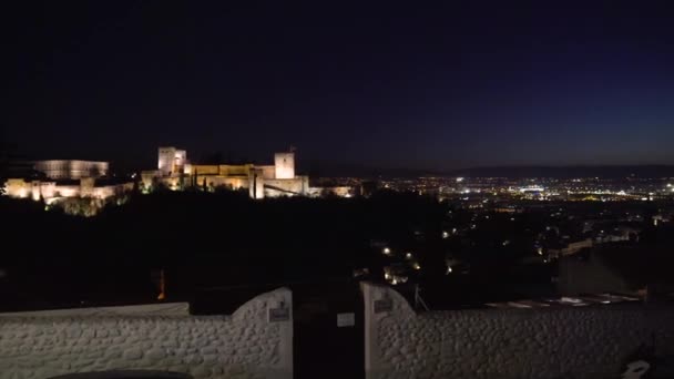 View Alhambra Slow Pan City Granada Right Night — Stockvideo