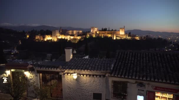 Vista Alhambra Durante Después Puesta Del Sol Noche — Vídeos de Stock