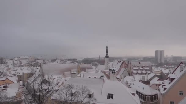 Panning Top View Tallinn Old Town Moody Cloudy Day Winter — 비디오