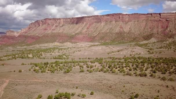 Aerial Dirt Road Butte Mesa Flat Top Mountain Beautiful Day — Video