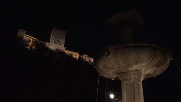 View Alhambra Night Fountain Nice Light Reflections Water — Stok video