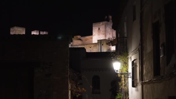 View Alhambra Streets Albaicin Night — Vídeos de Stock