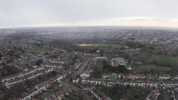 Wanstead London Aerial View Sports Field Misty London Distance — Stockvideo