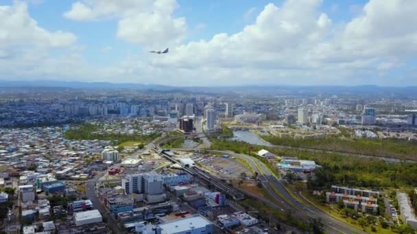 Drone Santurce Ver Jacto Voar Para Aeroporto Porto Rico — Vídeo de Stock