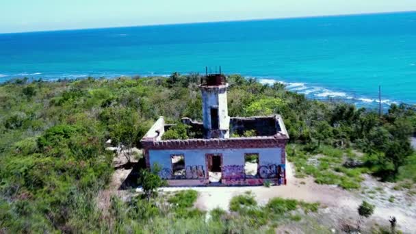 Velha Casa Luz Porto Rico Ruínas Restantes — Vídeo de Stock