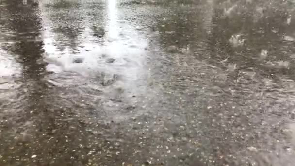 Slow Motion Heavy Rain Drops Falling Concrete Street Bouncing — Wideo stockowe