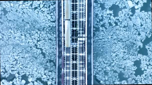 Aerial Footage Frozen Chicago River 2019 Polar Vortex — Wideo stockowe