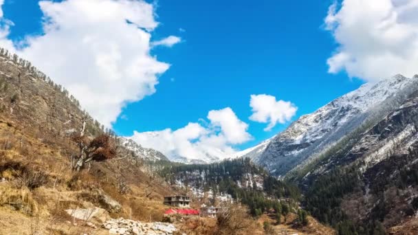 Beautiful Winter Timelapse Mountains Clouds Tosh India — Stock Video