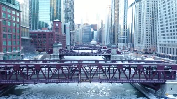 Aerial Footage Frozen Chicago River 2019 Polar Vortex — Wideo stockowe
