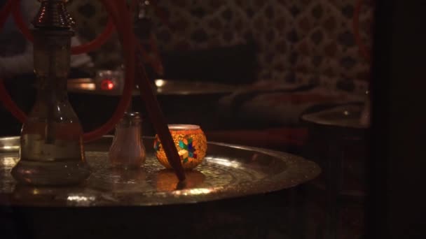 Close View Old Arabic Teashop Candles Hookahs — 图库视频影像