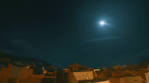Clear Night Sky Small Town Spain — стоковое видео