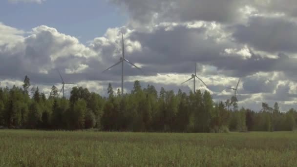 Windmill Turbines Harnessing Clean Green Wind Energy Finnish Fields Clean — Vídeo de Stock