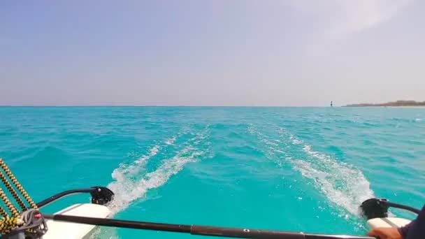 Awesome View Catamaran Caribbean Sea Background Wonderful Cuban Beaches — Stockvideo