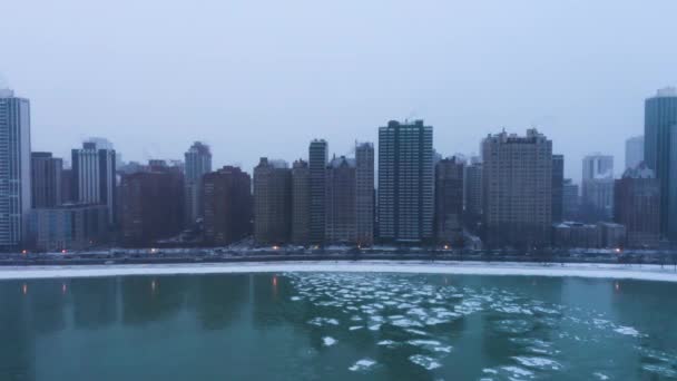 Aerial Footage Frozen Lake Michigan 2019 Polar Vortex Chicago Illinois — Wideo stockowe